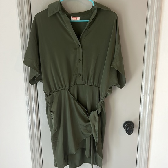 Showpo Ameleth Collared Wrap Front Mini Dress in Olive - Picture 7 of 10